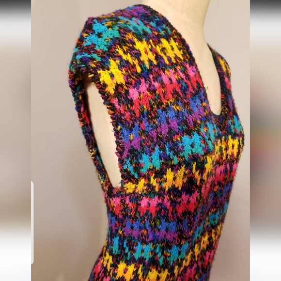 VINTAGE RAINBOW KNIT SWEATER VEST 80S RETRO PETITE FALL WINTER PREPPY SLEEVELESS - Picture 3 of 8